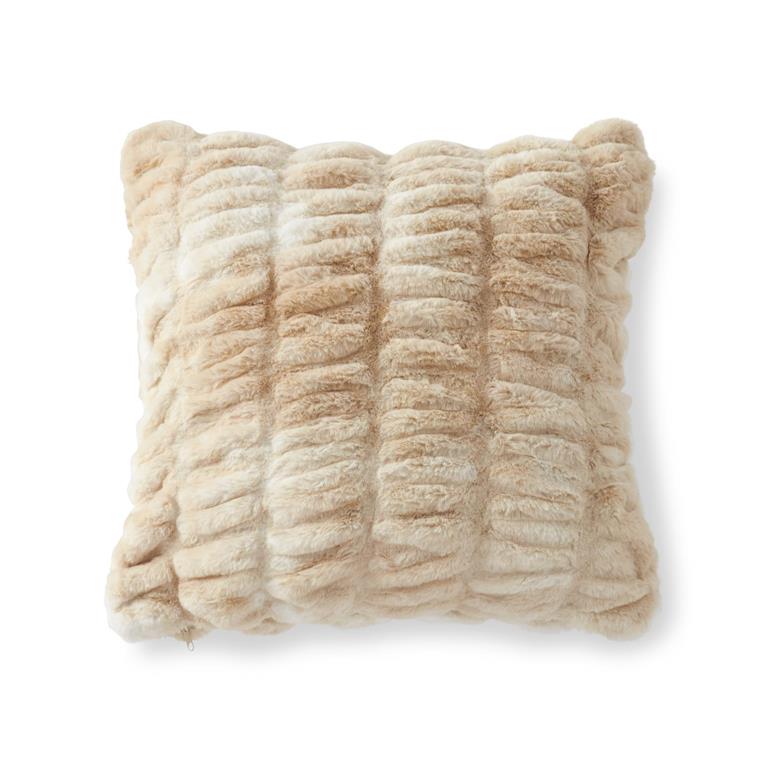 18 " Cream & Tan Ribbed Faux Fur Pillow- Everyday Textiles