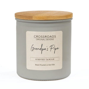 Crossroads Candles Everyday: Grandpa's Pipe Colored Glass 14oz Jar with Wood Lid