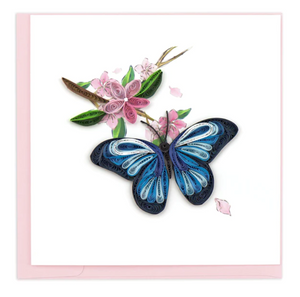 Quilling Card: Blue Butterfly & Pink Flowers