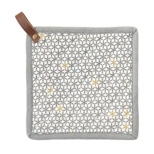 8" Square Cotton Pot Holder with Leather Loop
