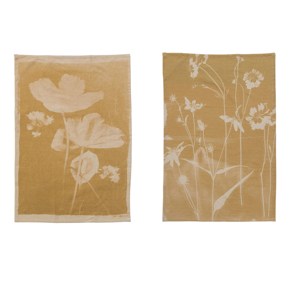 Cotton Slub Printed Tea Towel with Floral Image & Loop (Assorted)