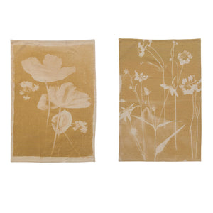 Cotton Slub Printed Tea Towel with Floral Image & Loop (Assorted)
