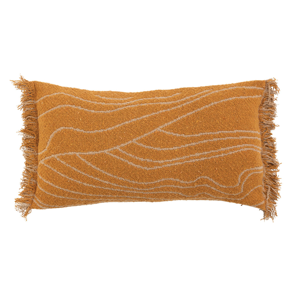 26"x14" Cotton Blend Lumbar Pillow with Wave Design & Fringe Orange - Everyday Textiles