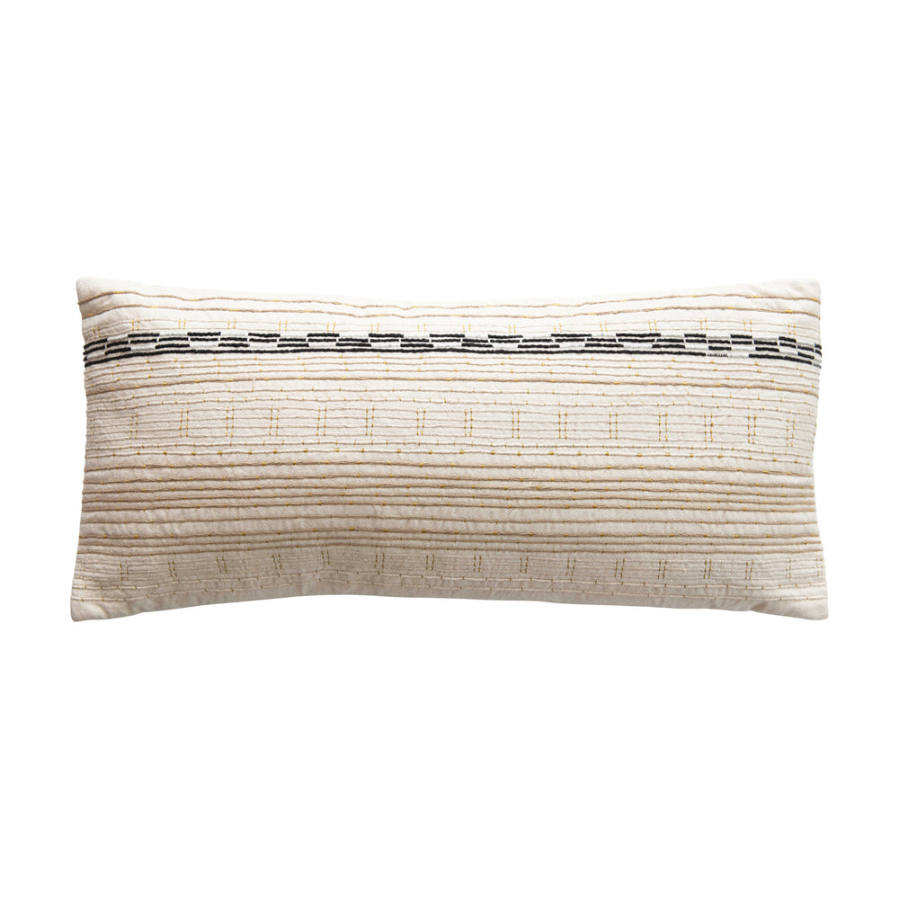 36"x16" Lumbar Pillow with Embroidered Gold Stitching - Everyday Textiles