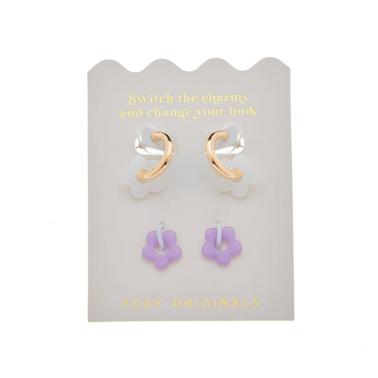 Purple & White Flower Earrings | Mix and Match: Yellow Gold