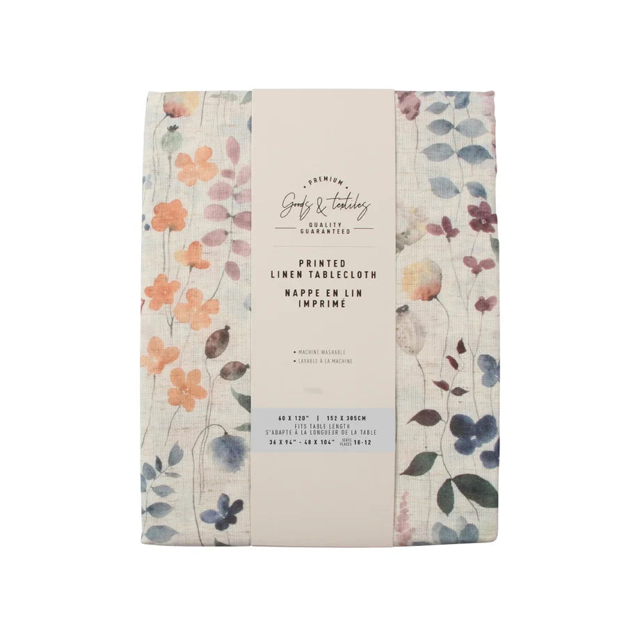 60 X 120" Watercolor Garden Linen Blended Tablecloth