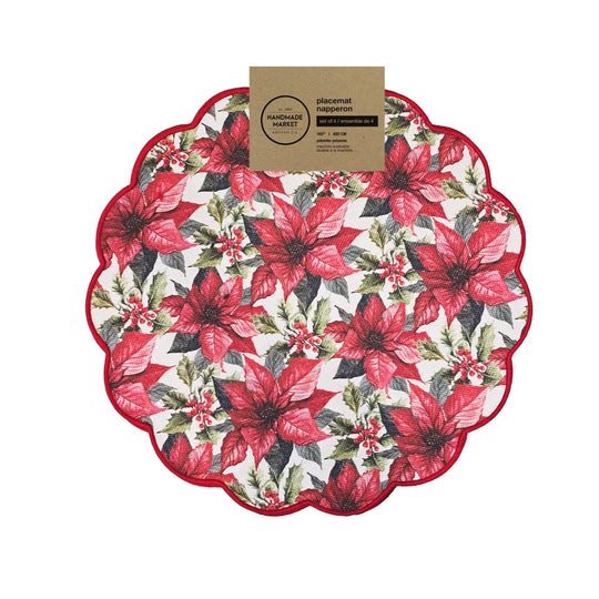 16"D Traditional Poinsettia Printed Placemat (Set Of 4)