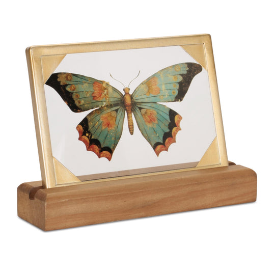 Butterfly Décor 9"L x 6.5"H Wood/Glass/Iron (Green/Orange)
