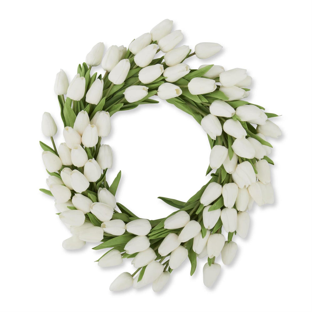22" White Real Touch Mini Tulip Wreath - Florals and Foliage