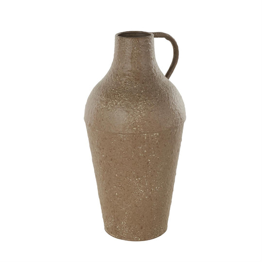 Brown Metal Antique Inspired Decorative Vase with Handle, 8" x 8" x 16"