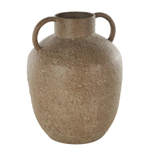 Brown Metal Antique Inspired Decorative Vase with Handles, 9" x 9" x 12"