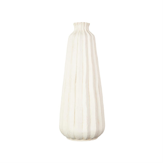 Cream Magnesium Oxide Decorative Vase with Carved Grooves, 8" x 8" x 20"