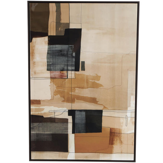 Beige Canvas Geometric Living Room Framed Wall Art with Black and Brown Accents, 33" x 2" x 48"