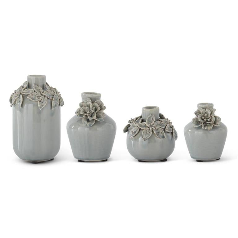 Light Blue Ceramic Vases w/Raised Flowers Multiple Sizes