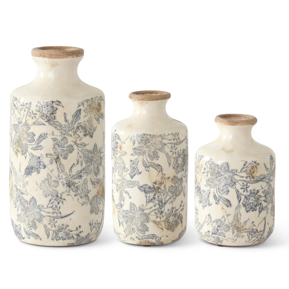 White & Grey Floral Ceramic Vases (Multiple Sizes)