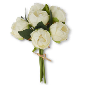 12" White Real Touch Peony Bundle (6 Stem) - Florals & Foliage