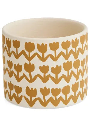 4"  Cement/Yellow Tulip Design Planter