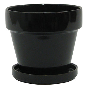 
            
                Load image into Gallery viewer, 4.5&amp;quot;x4.25&amp;quot; Standard Pot with Attached Saucer - Black
            
        