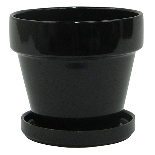 5.5" x 5.5" Standard Pot with Attached Saucer (Black)