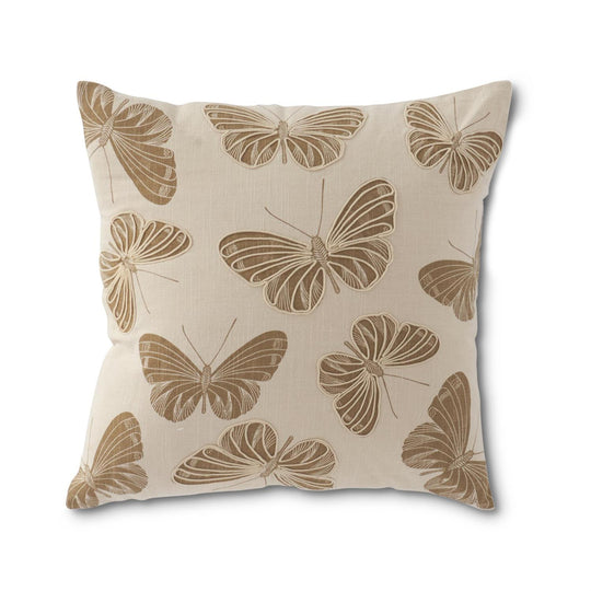 20" Butterflies Square Pillow - Cream/Tan