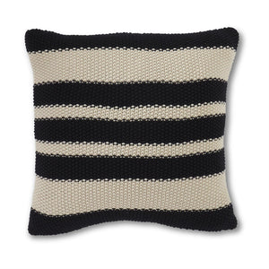 20" Cotton Knit Black & Cream Striped Pillow - Everyday Textiles