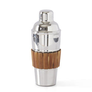 9.5 Silver Metal & Bamboo Cocktail Shaker