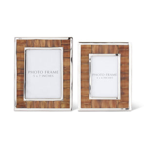 9.75" Silver Metal & Bamboo Photo Frame