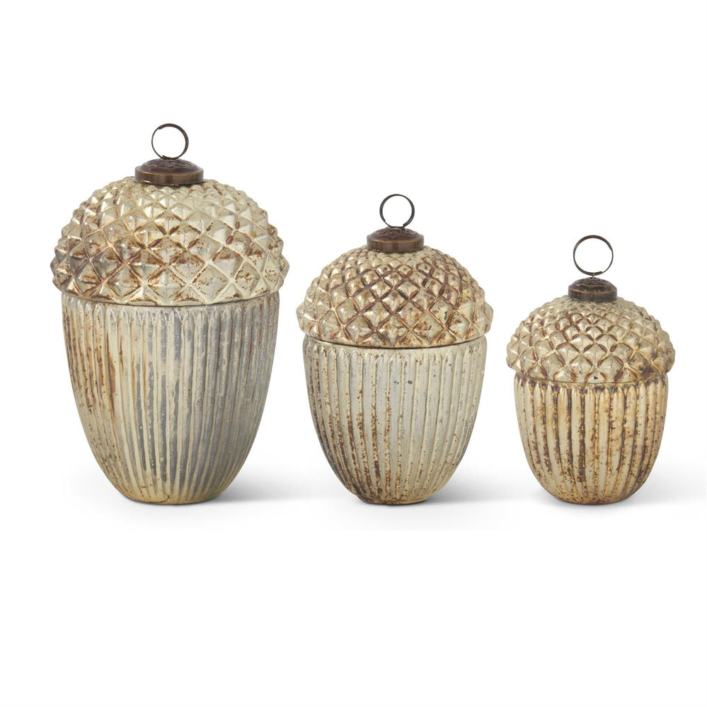 Burnt Champagne Glass Lidded Acorns ( Multiple Sizes )