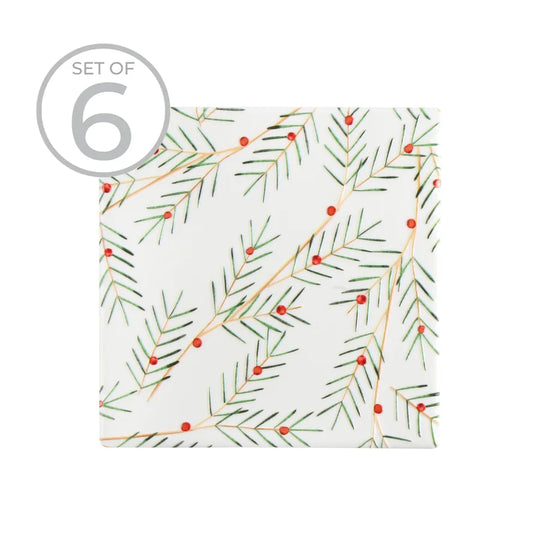 4x4 Holly Textured Printed Ceramic Coaster ( Set of 6 )