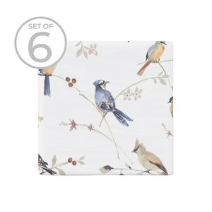 Bird Textured  Printed Ceramic Coaster (Set of 6)