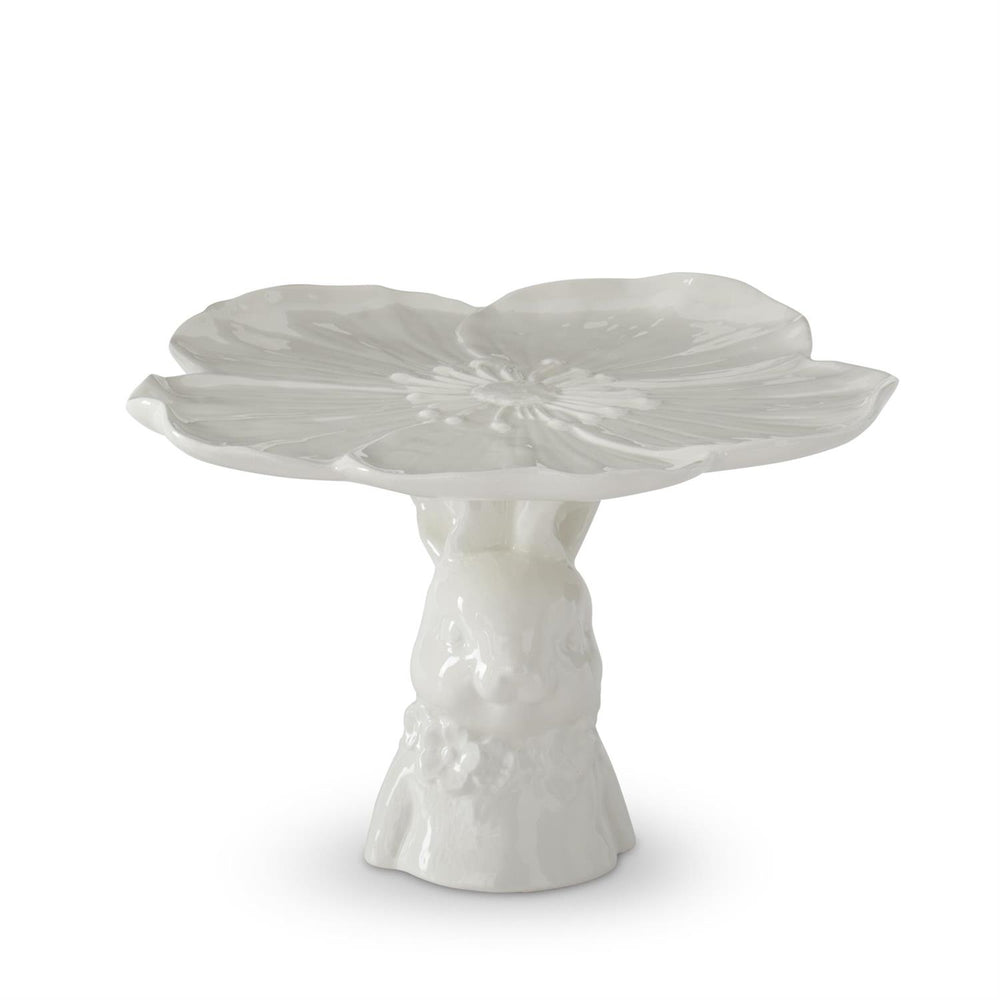 6.25"  White Ceramic Bunny Flower Embossed Cake Stand