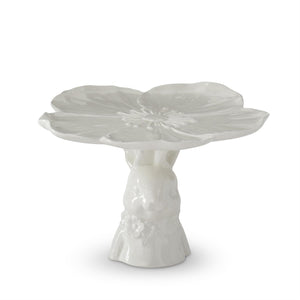 6.25"  White Ceramic Bunny Flower Embossed Cake Stand