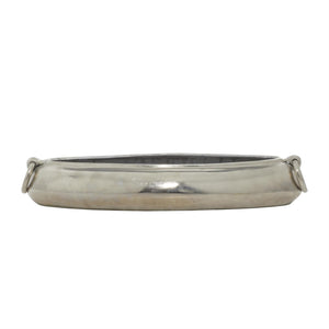 Silver Aluminum Metal Decorative Bowl with Ring Handles, 24" x 9" x 4"