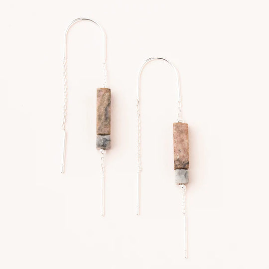 Scout Rectangle Stone Earrings - Rhodonite/Black/Silver