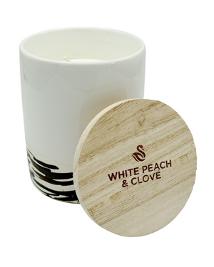 Swan Creek Candle: Finesse Collection - White Peach & Clove (White Pot w/Lid)