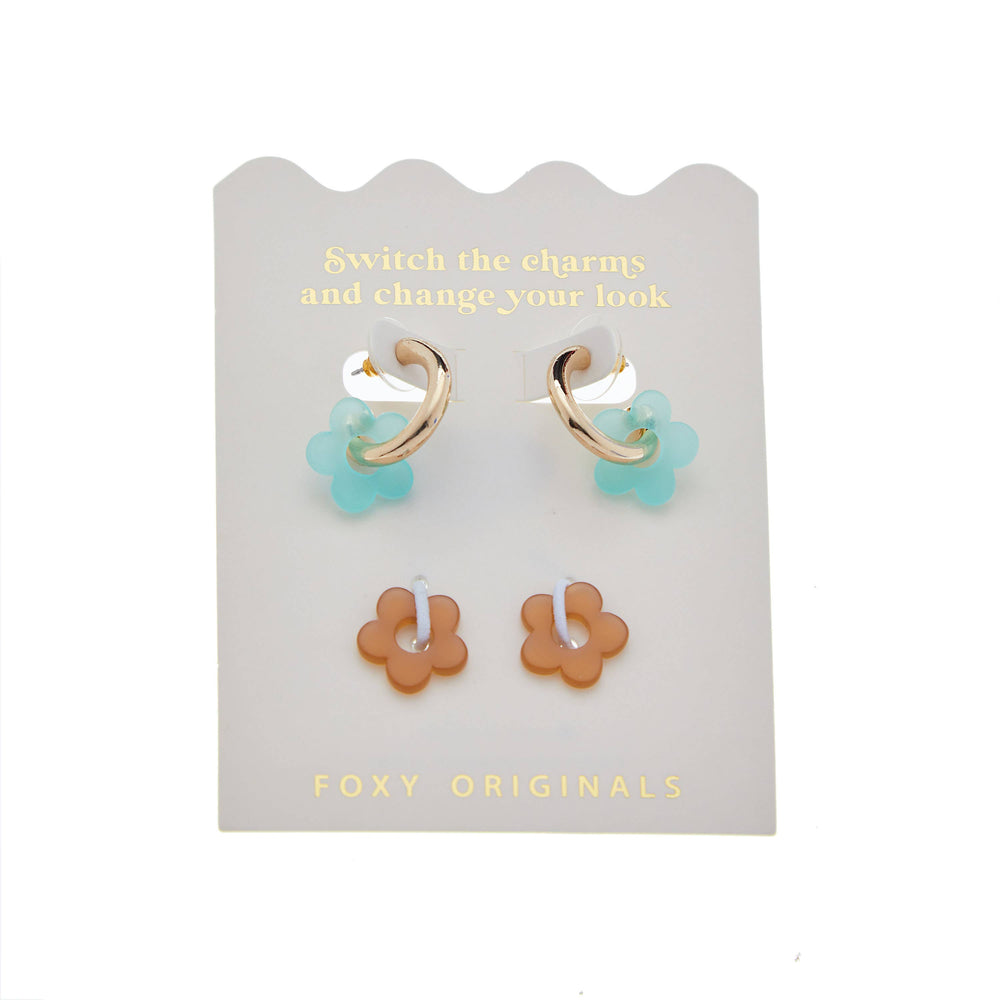 Aqua & Sand Flower Earrings | Mix and Match: Silver