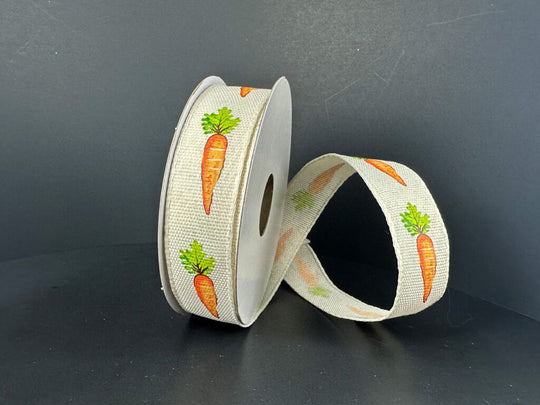 7/8 x 10Y Wired Ivory Ribbon w/Carrots