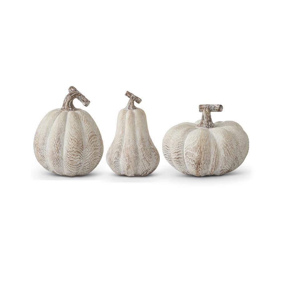 
            
                Load image into Gallery viewer, 5.5&amp;quot; Whitewashed Wood Grain Resin Pumpkin ( assorted styles)
            
        