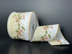 2.5" x 10Y Tan/White Dual Floral Ribbon