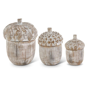Whitewashed Resin Acorn Lidded Containers