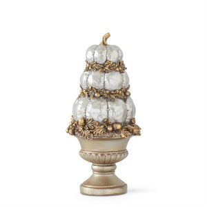 
            
                Load image into Gallery viewer, 17.25&amp;quot; Silver Resin 3 Stack Pumpkin in Urn
            
        