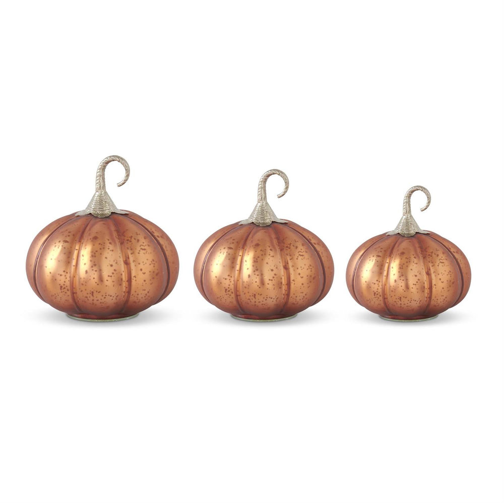 
            
                Load image into Gallery viewer, 8.25&amp;quot; Copper Glass Pumpkin 2&amp;#39;Brass Stem
            
        