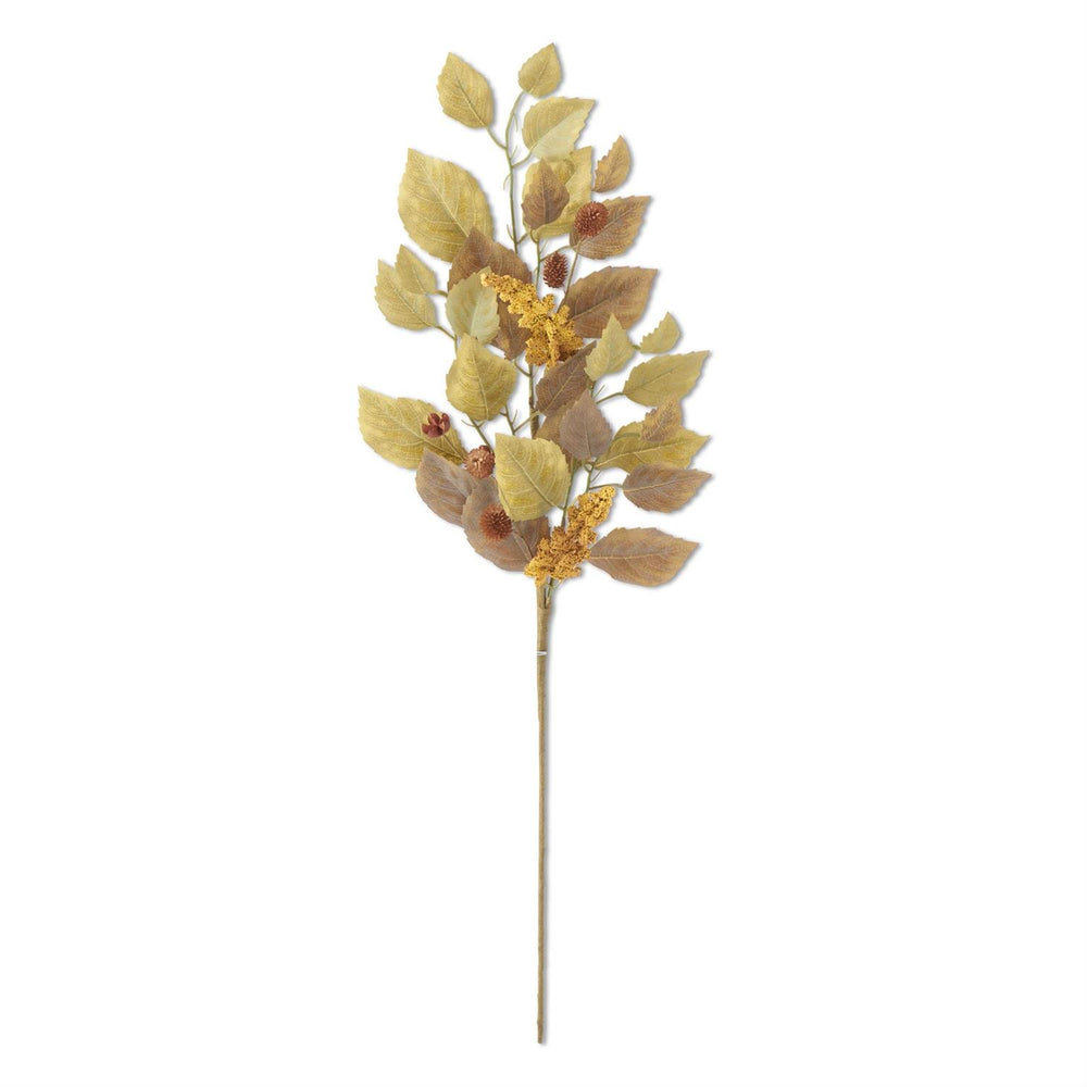 
            
                Load image into Gallery viewer, 30&amp;quot; Green Birch Leaves Stem w/Mustard Spikes - Florals and Foliage
            
        