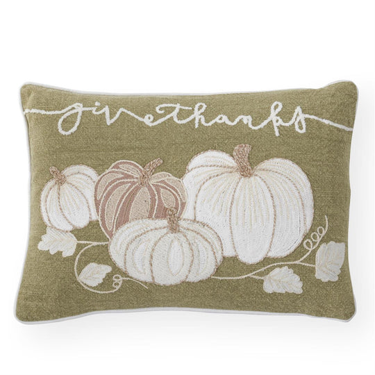14" Sage Green Embroidered Pumpkin Lumbar Pillow