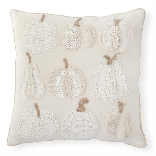 20" Cream Pumpkins & Gourds Embroidered Pillow