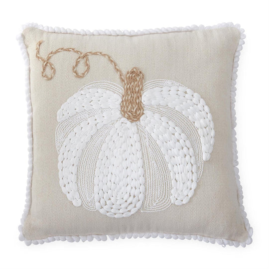 16" Cream & White Embroidered Pumpkin Pillow
