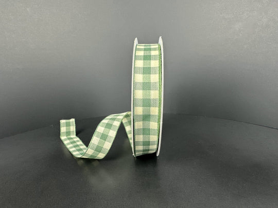5/8" x 10Y Unwired Sage- Ivory Gingham Ribbon