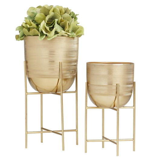 Gold Metal Indoor Outdoor Planter with Removable Stand( Multiple Sizes)