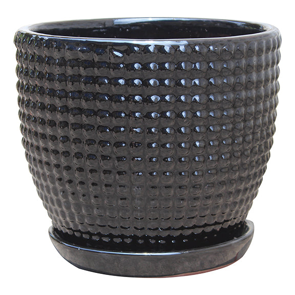 6" x 5.75" Ebony Deco Egg Pot with Saucer