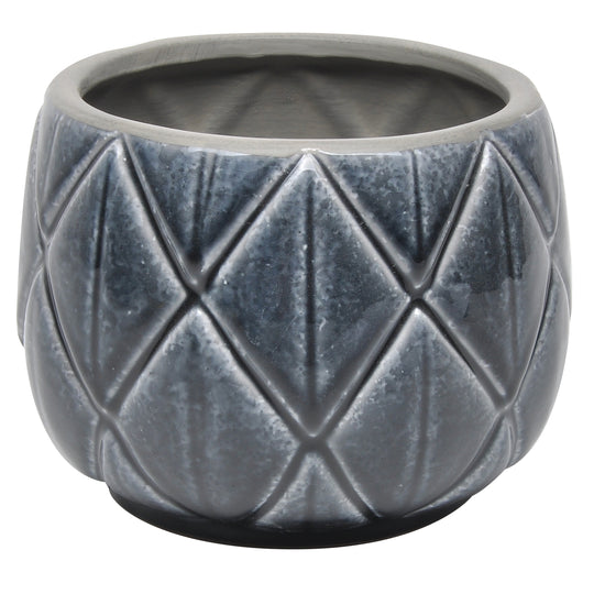3.75" Quilted Footed Egg Pot - Crackle Black